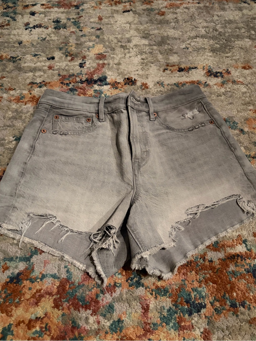 American Eagle Women's Distressed Strigid High-Rise Gray Denim Shorts